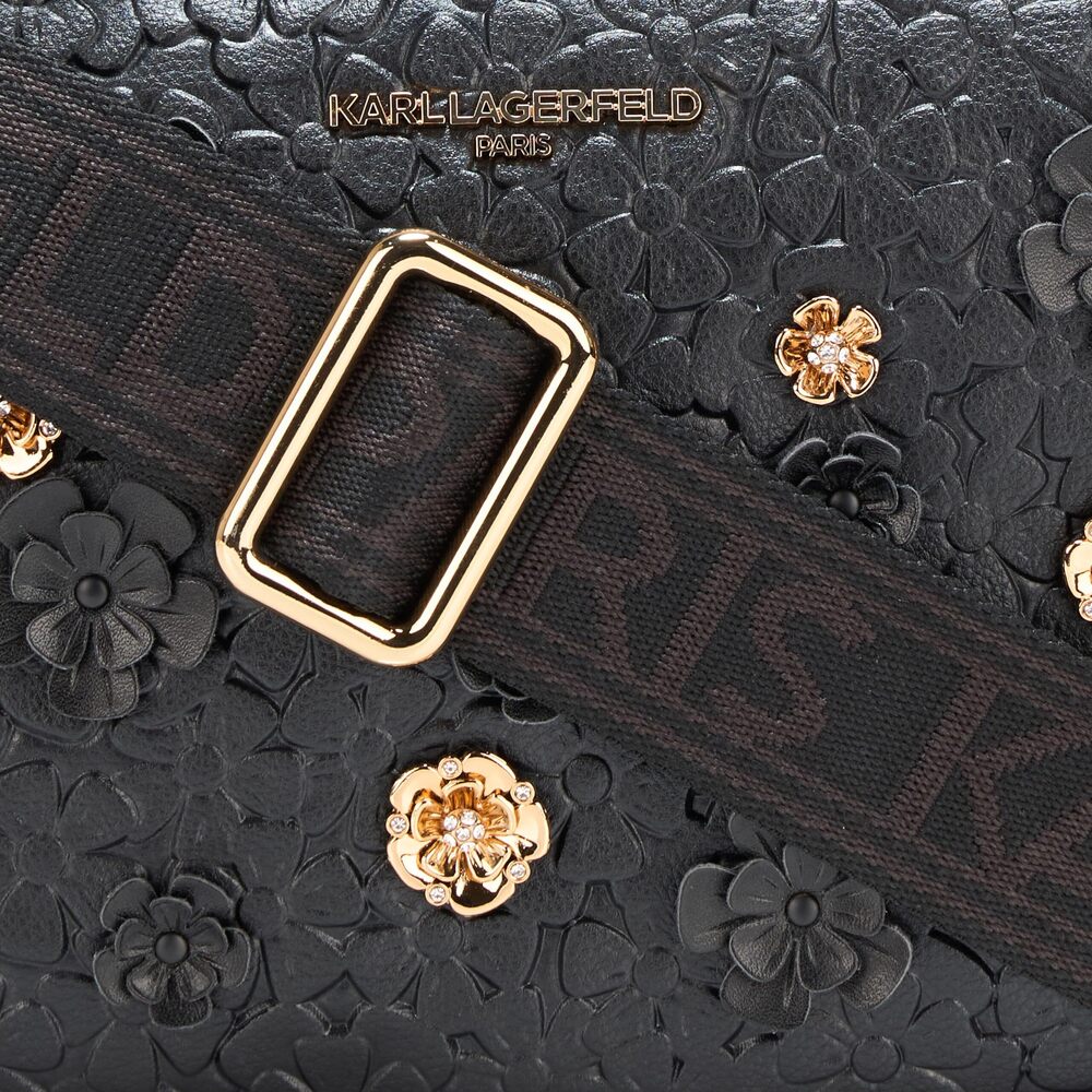 KARL LAGERFELD PARIS Crossbody Bag Floral Pins Black/Gold One Size - Picture 4 of 13